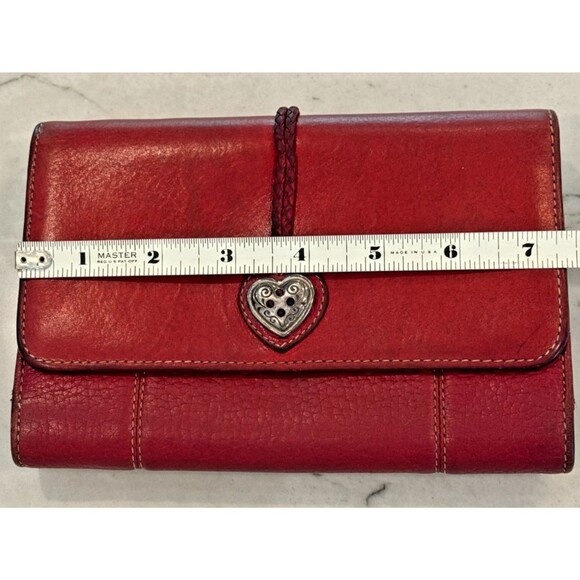 Brighton Red Pebbled Leather Trifold Wallet Organizer Checkbook Clutch - Picture 3 of 12